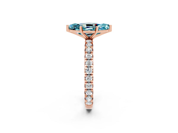 Rose gold Marquise Cut Blue Topaz Pavé Solitaire Ring with Round Band and Prong Setting