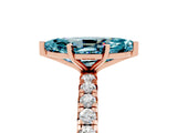 Rose gold Marquise Cut Blue Topaz Pavé Solitaire Ring with Round Band and Prong Setting_29