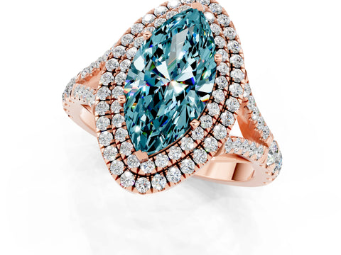 Rose gold Marquise Cut Blue Topaz Pavé Split Shank Double Halo Engagement Ring_1