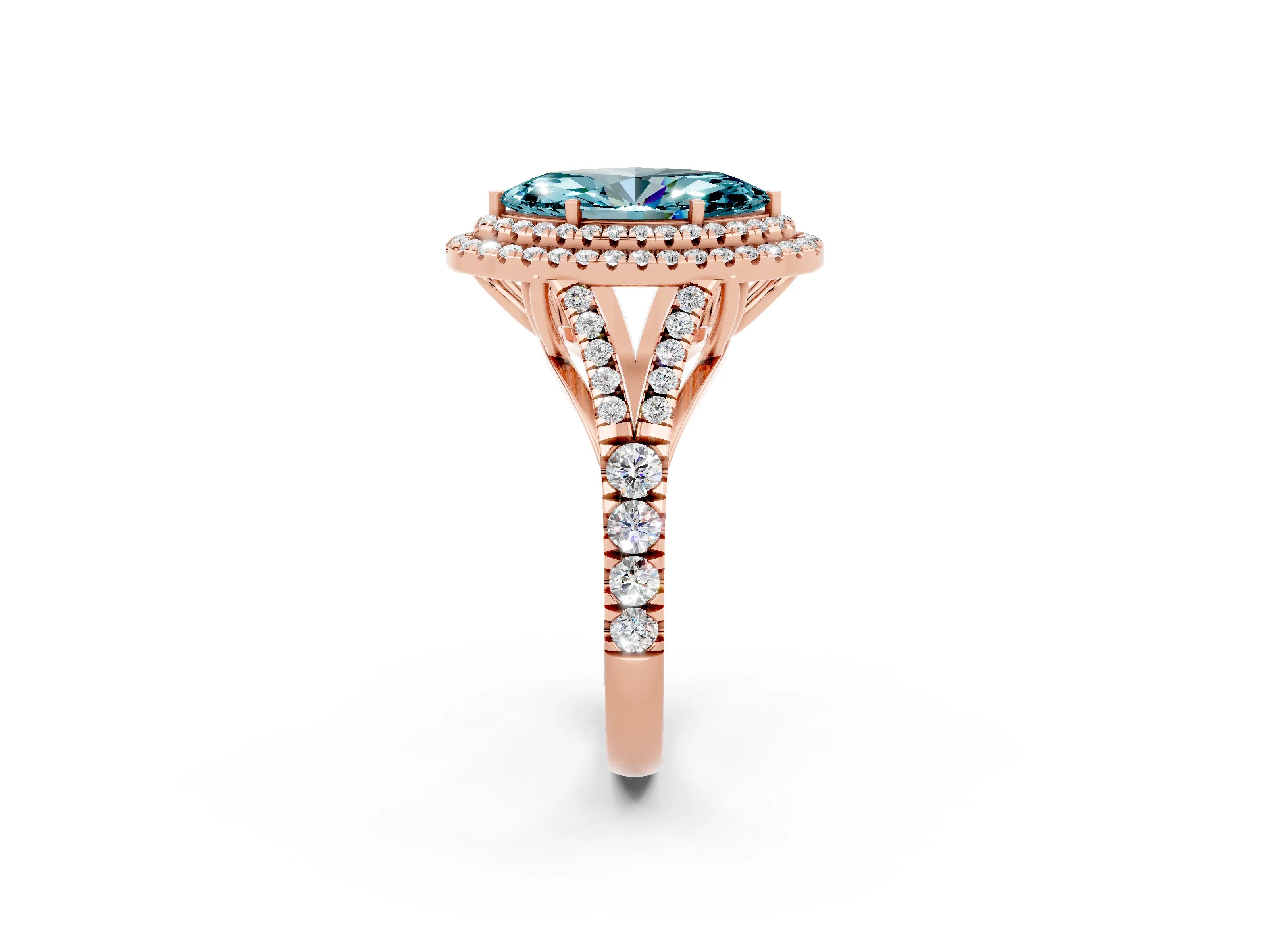 Rose gold Marquise Cut Blue Topaz Pavé Split Shank Double Halo Engagement Ring_2