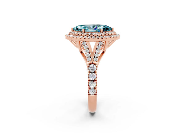 Rose gold Marquise Cut Blue Topaz Pavé Split Shank Double Halo Engagement Ring