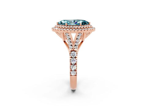 Rose gold Marquise Cut Blue Topaz Pavé Split Shank Double Halo Engagement Ring_2