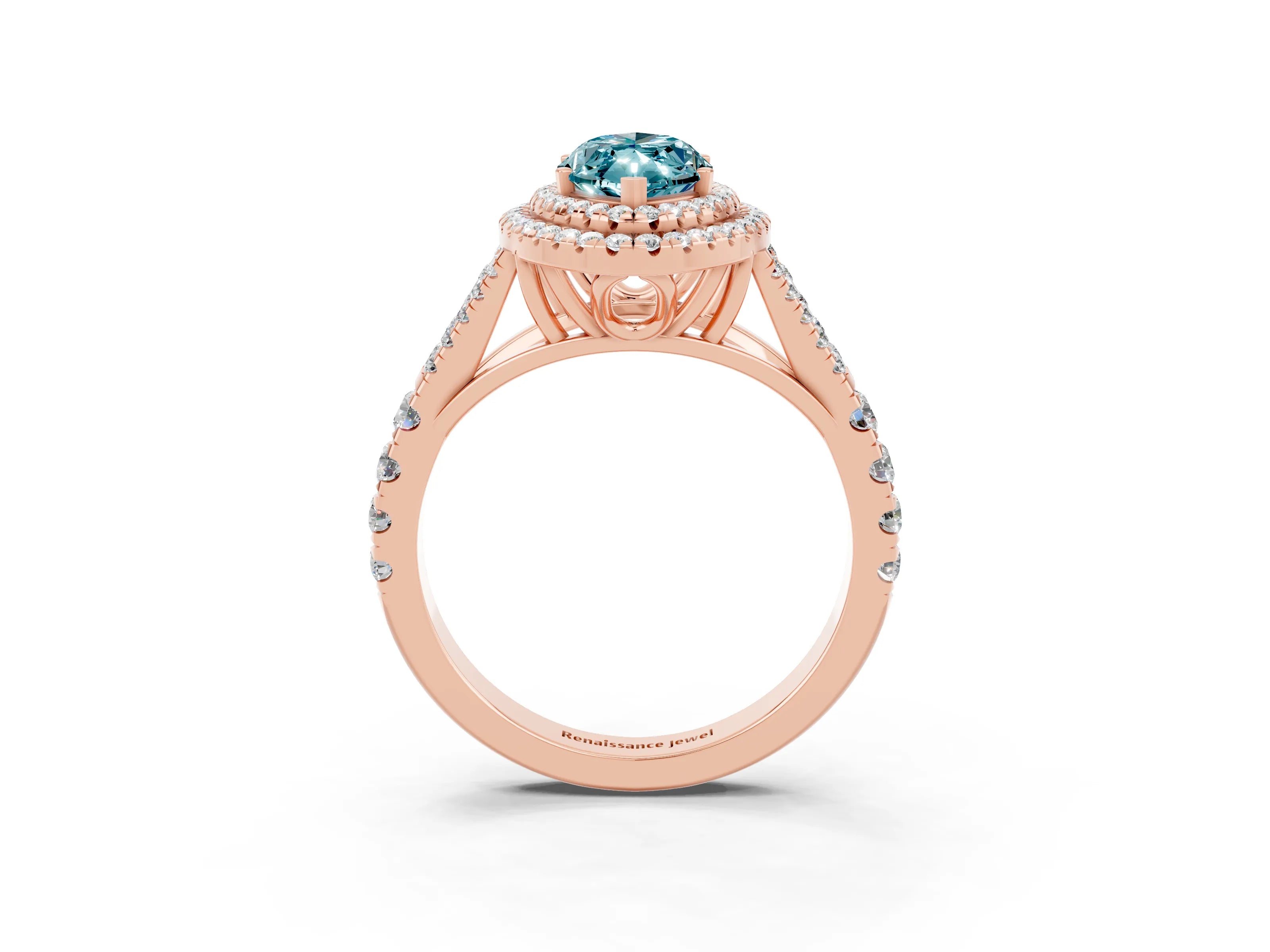 Rose gold Marquise Cut Blue Topaz Pavé Split Shank Double Halo Engagement Ring_3