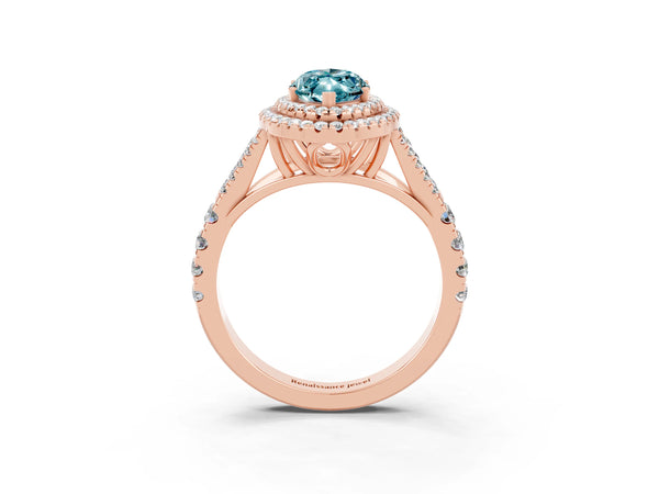 Rose gold Marquise Cut Blue Topaz Pavé Split Shank Double Halo Engagement Ring