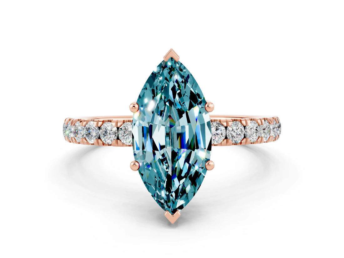 Rose gold Marquise Cut Blue Topaz Pave Band Solitaire Ring with Four-Prong Setting_36