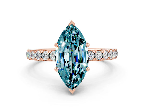 Rose gold Marquise Cut Blue Topaz Pave Band Solitaire Ring with Round  and Prong Setting