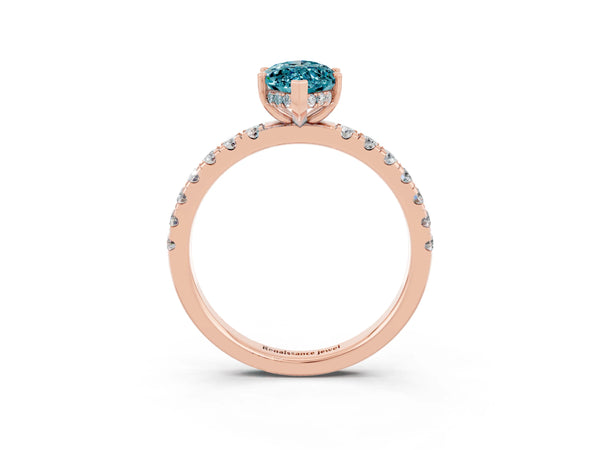 Rose gold Marquise Cut Blue Topaz Pave Band Solitaire Ring with Round  and Prong Setting