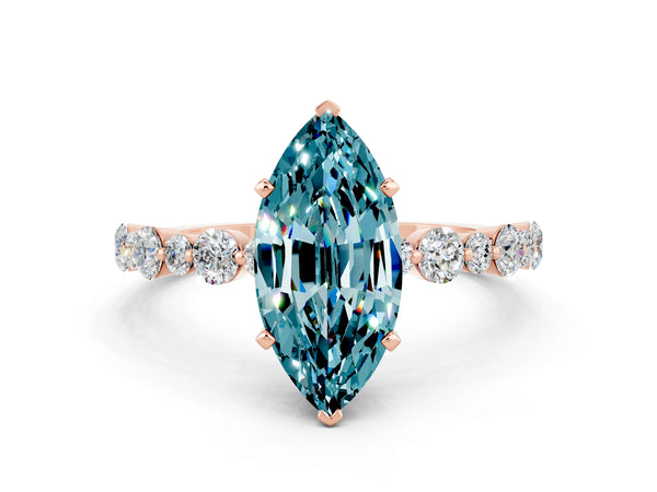 Rose gold Marquise Cut Blue Topaz Prong Set Engagement Ring with Pavé Band
