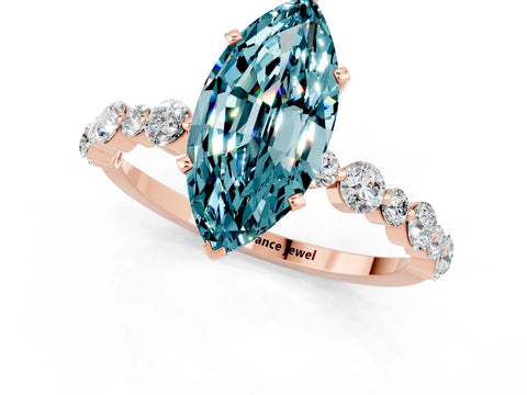 Rose gold Marquise Cut Blue Topaz Prong Set Engagement Ring with Pavé Band_1