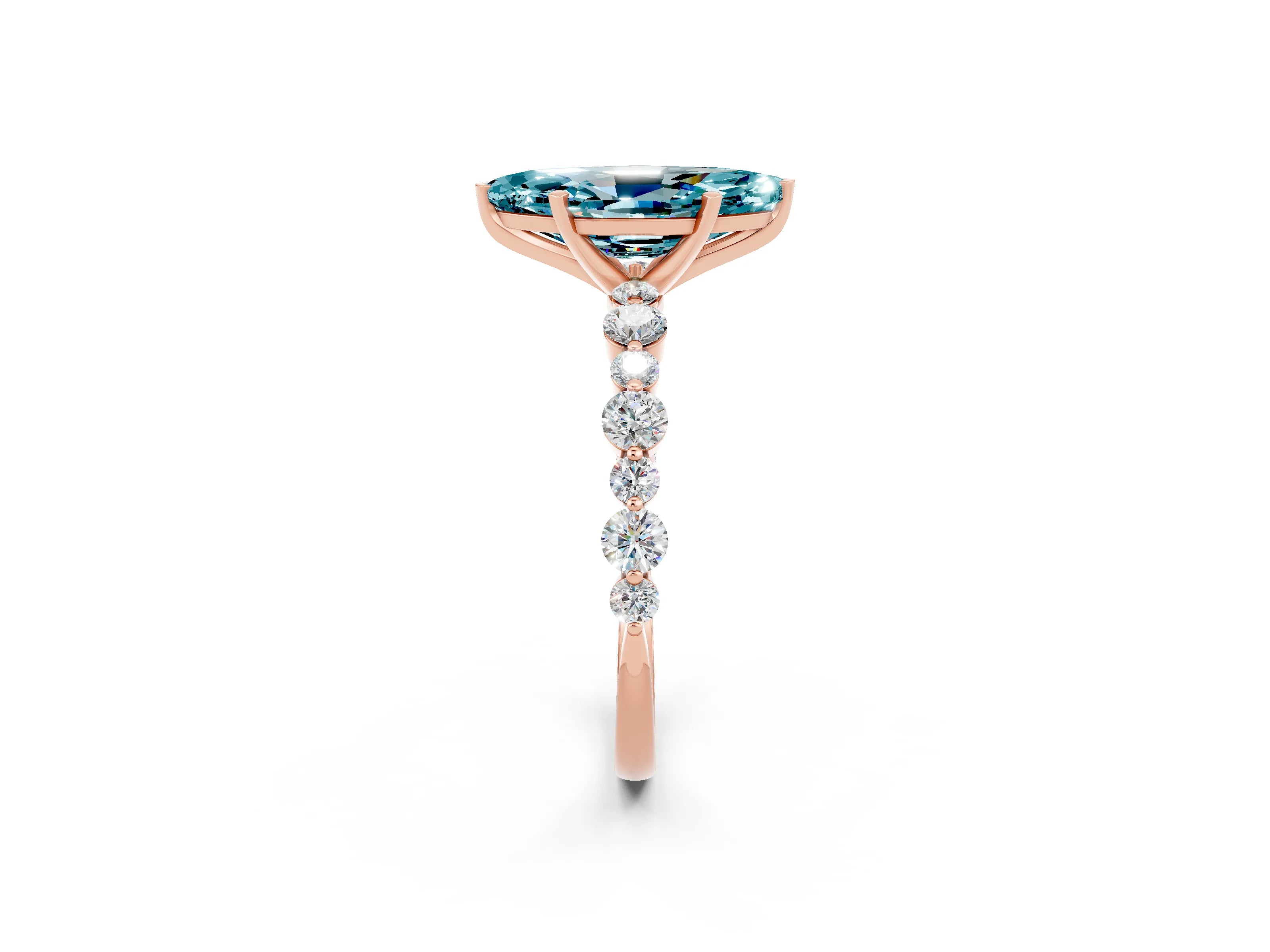 Rose gold Marquise Cut Blue Topaz Prong Set Engagement Ring with Pavé Band_2