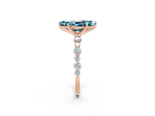 Rose gold Marquise Cut Blue Topaz Prong Set Engagement Ring with Pavé Band