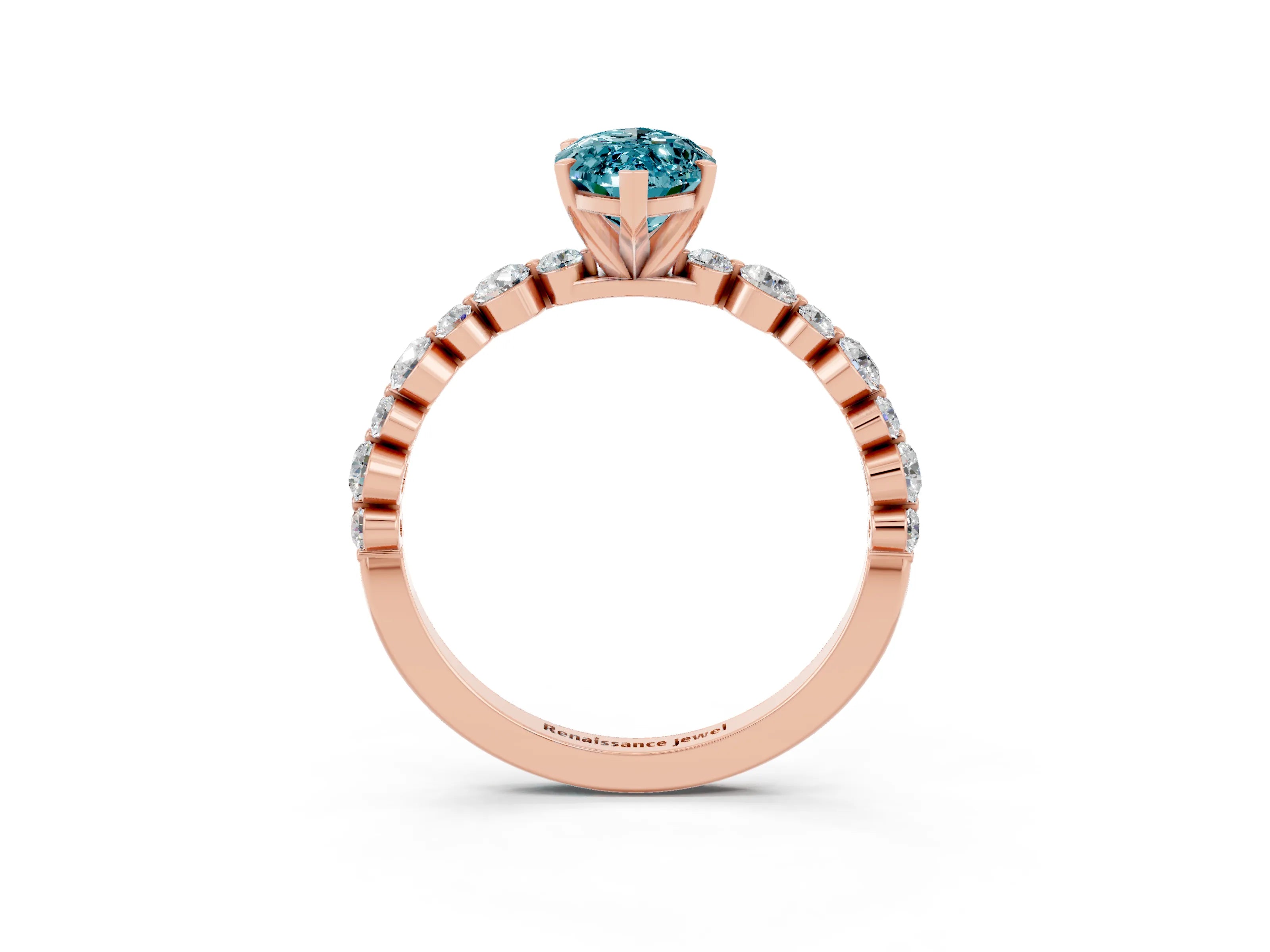 Rose gold Marquise Cut Blue Topaz Prong Set Engagement Ring with Pavé Band_3