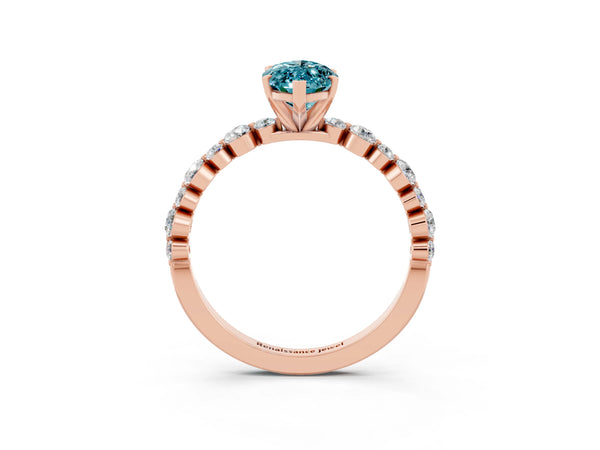 Rose gold Marquise Cut Blue Topaz Prong Set Engagement Ring with Pavé Band