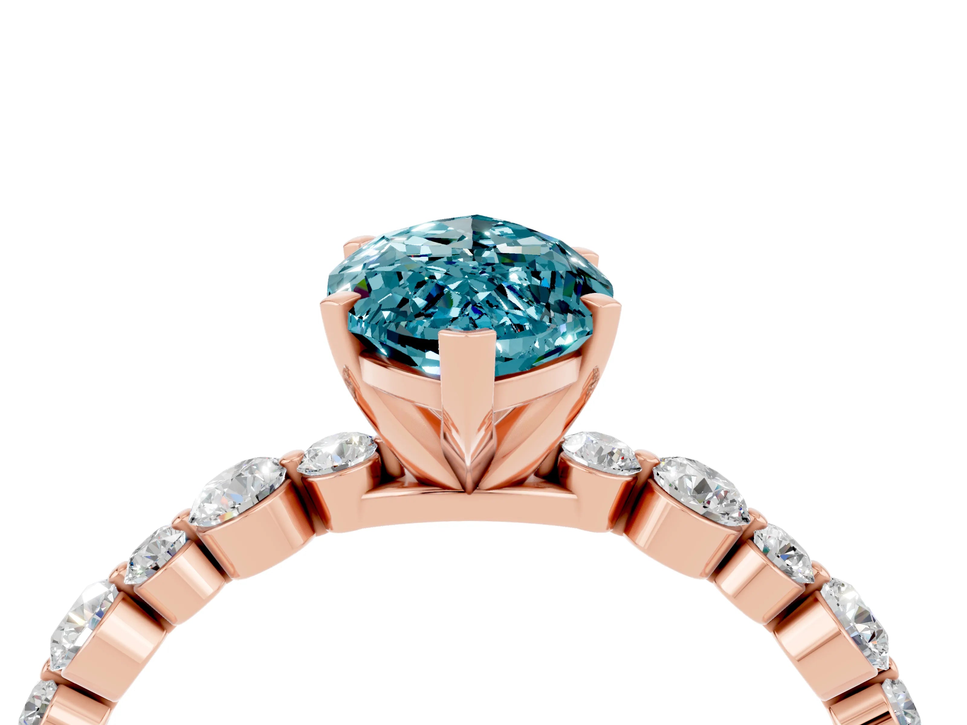 Rose gold Marquise Cut Blue Topaz Prong Set Engagement Ring with Pavé Band_4