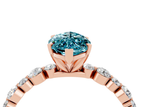 Rose gold Marquise Cut Blue Topaz Prong Set Engagement Ring with Pavé Band_4