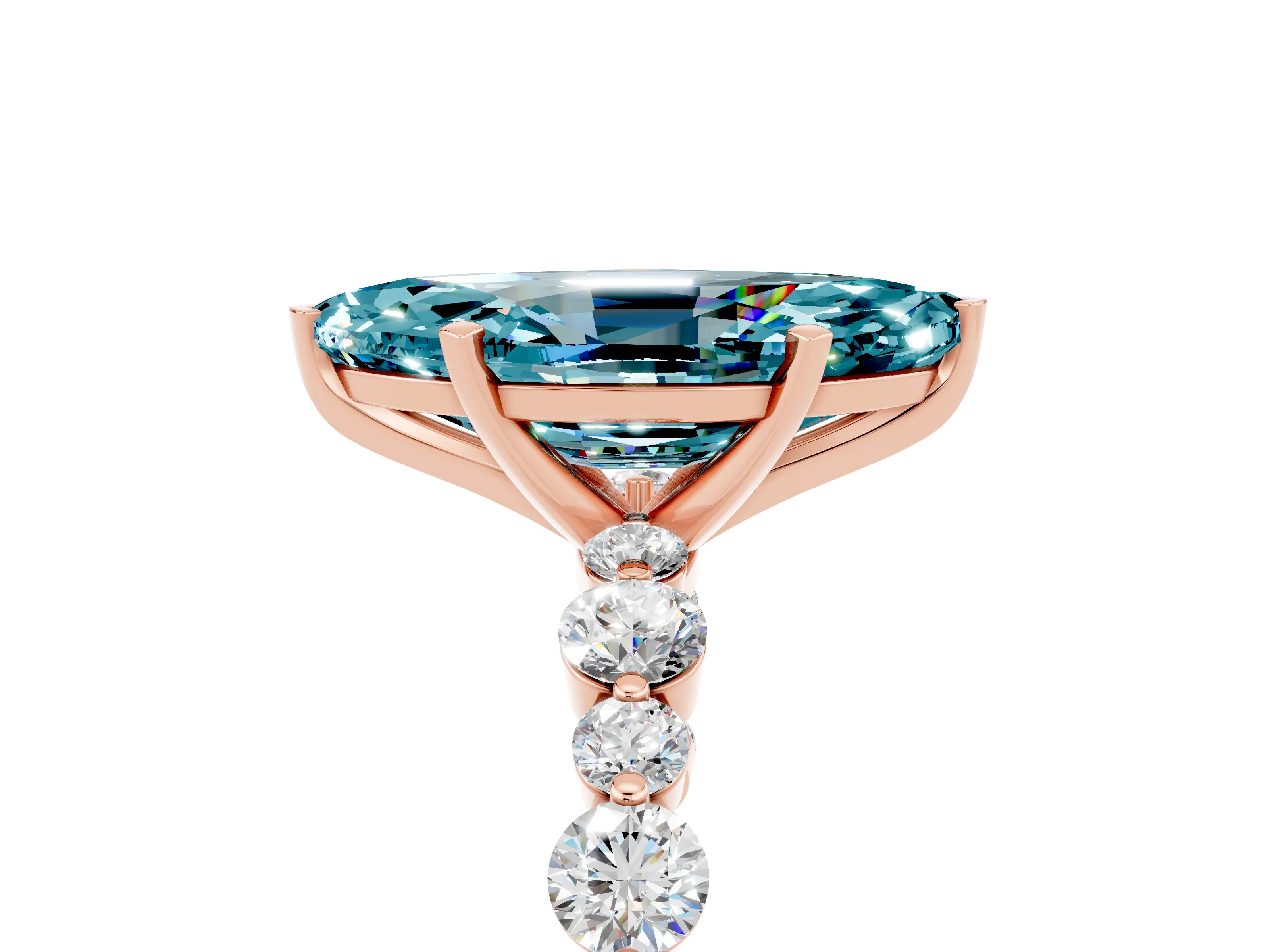 Rose gold Marquise Cut Blue Topaz Prong Set Engagement Ring with Pavé Band_5