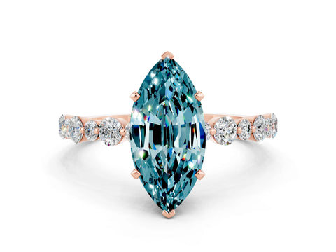 Rose gold Marquise Cut Blue Topaz Prong Set Engagement Ring with Pavé Band