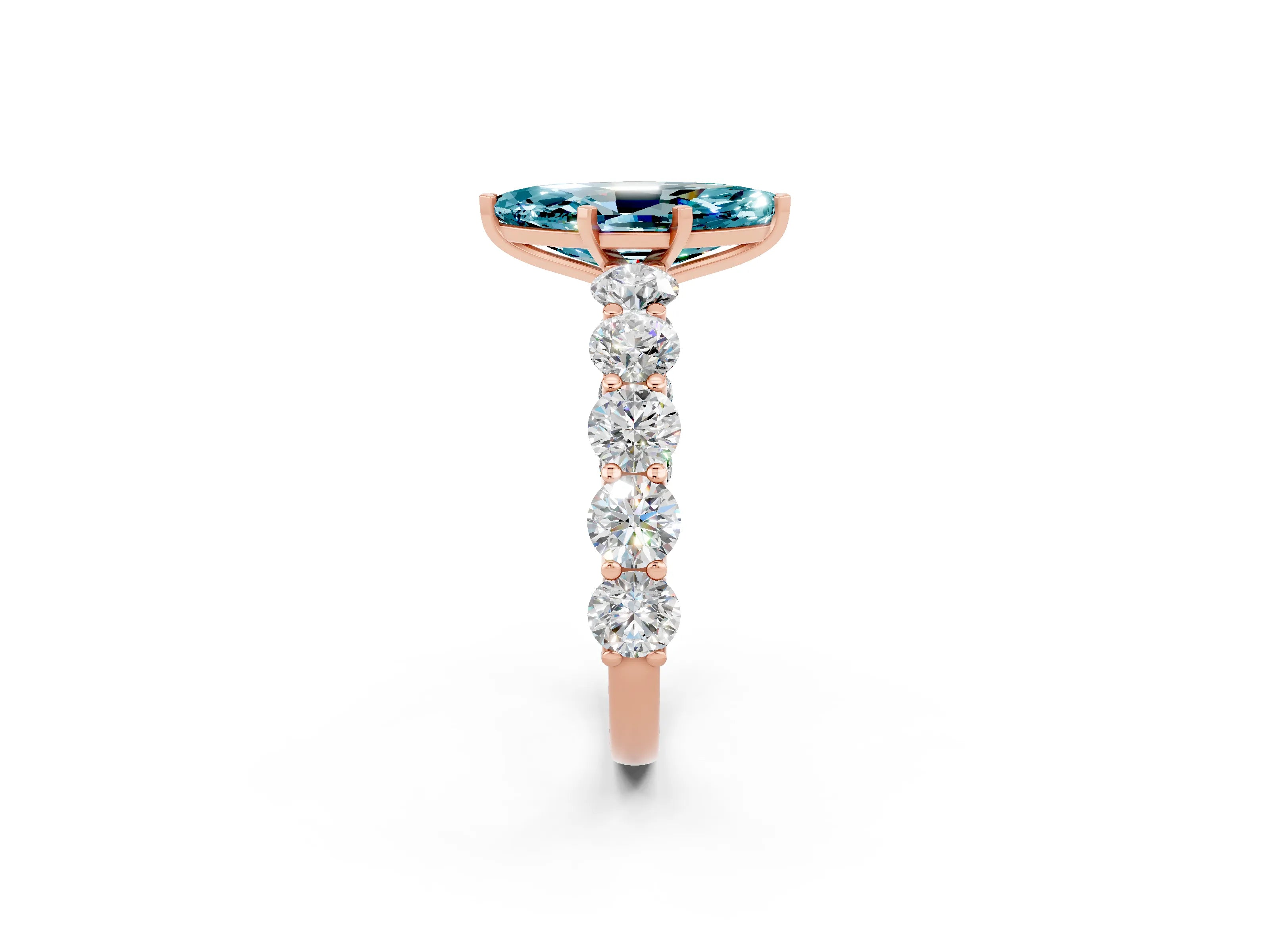 Rose gold Marquise Cut Blue Topaz Prong Setting with Side Stones on a Pave Band_2