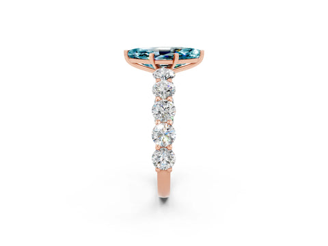 Rose gold Marquise Cut Blue Topaz Prong Setting with Side Stones on a Pave Band_2