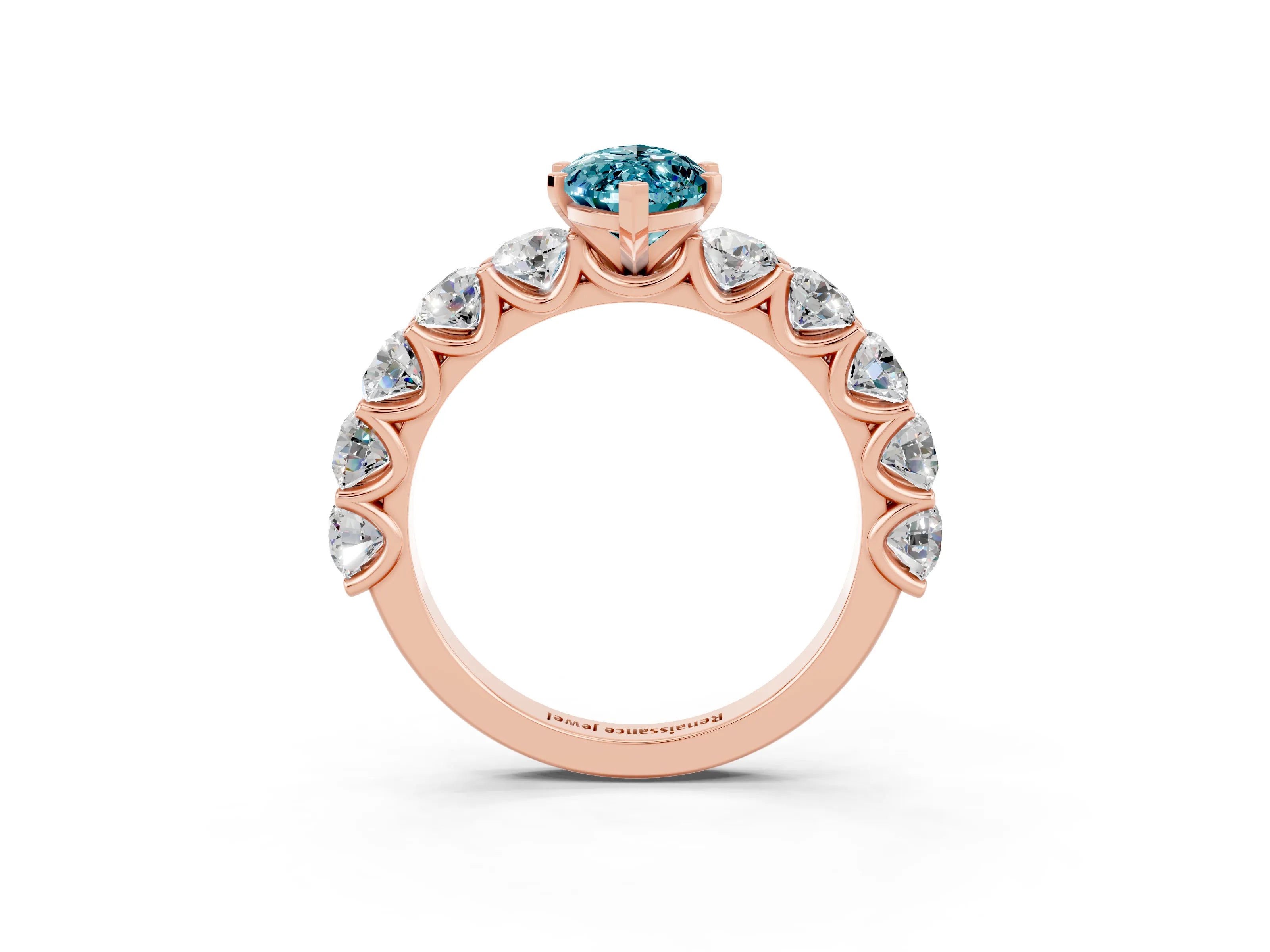 Rose gold Marquise Cut Blue Topaz Prong Setting with Side Stones on a Pave Band_3