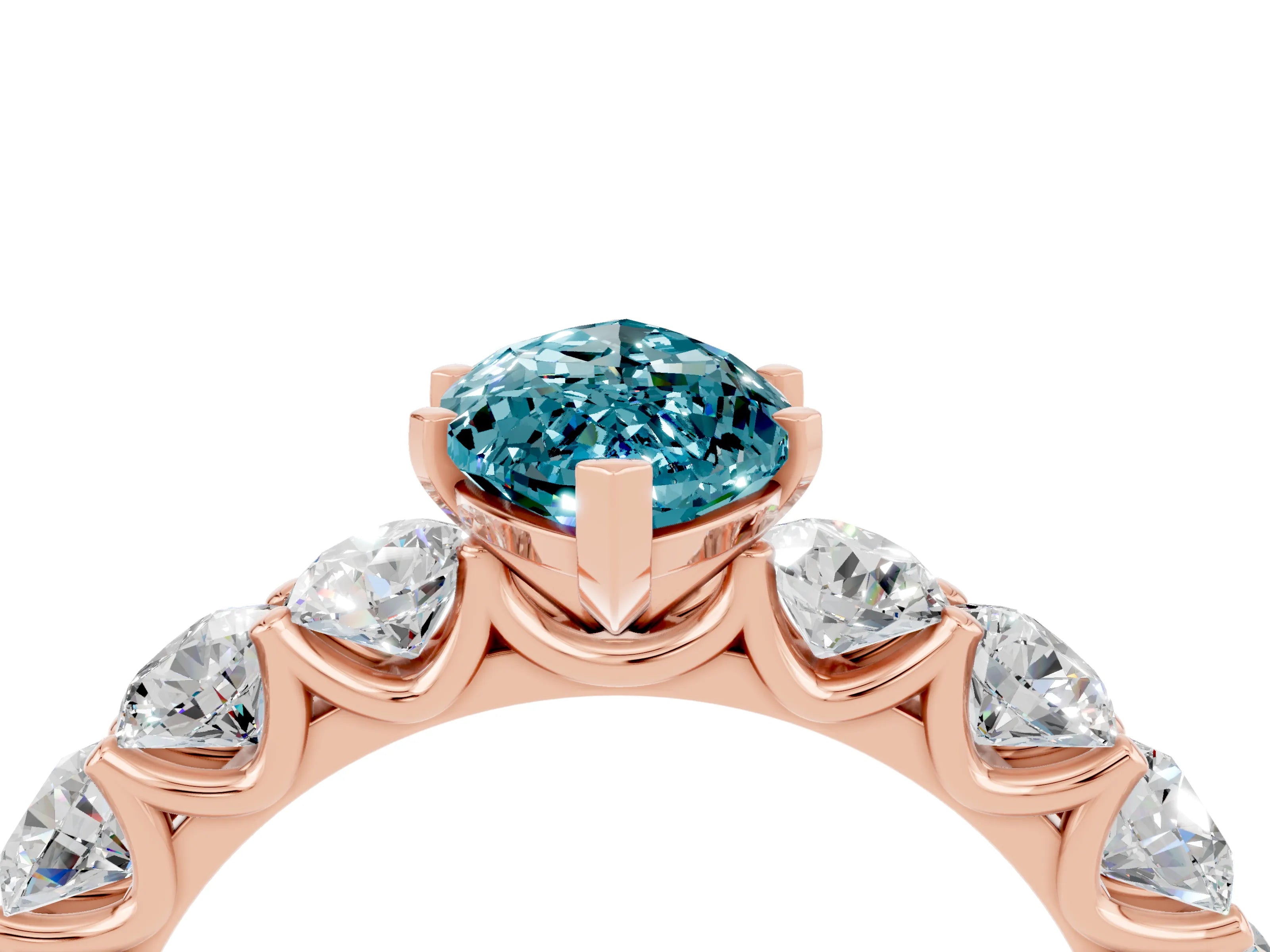 Rose gold Marquise Cut Blue Topaz Prong Setting with Side Stones on a Pave Band_4