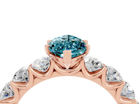 Rose gold Marquise Cut Blue Topaz Prong Setting with Side Stones on a Pave Band_4