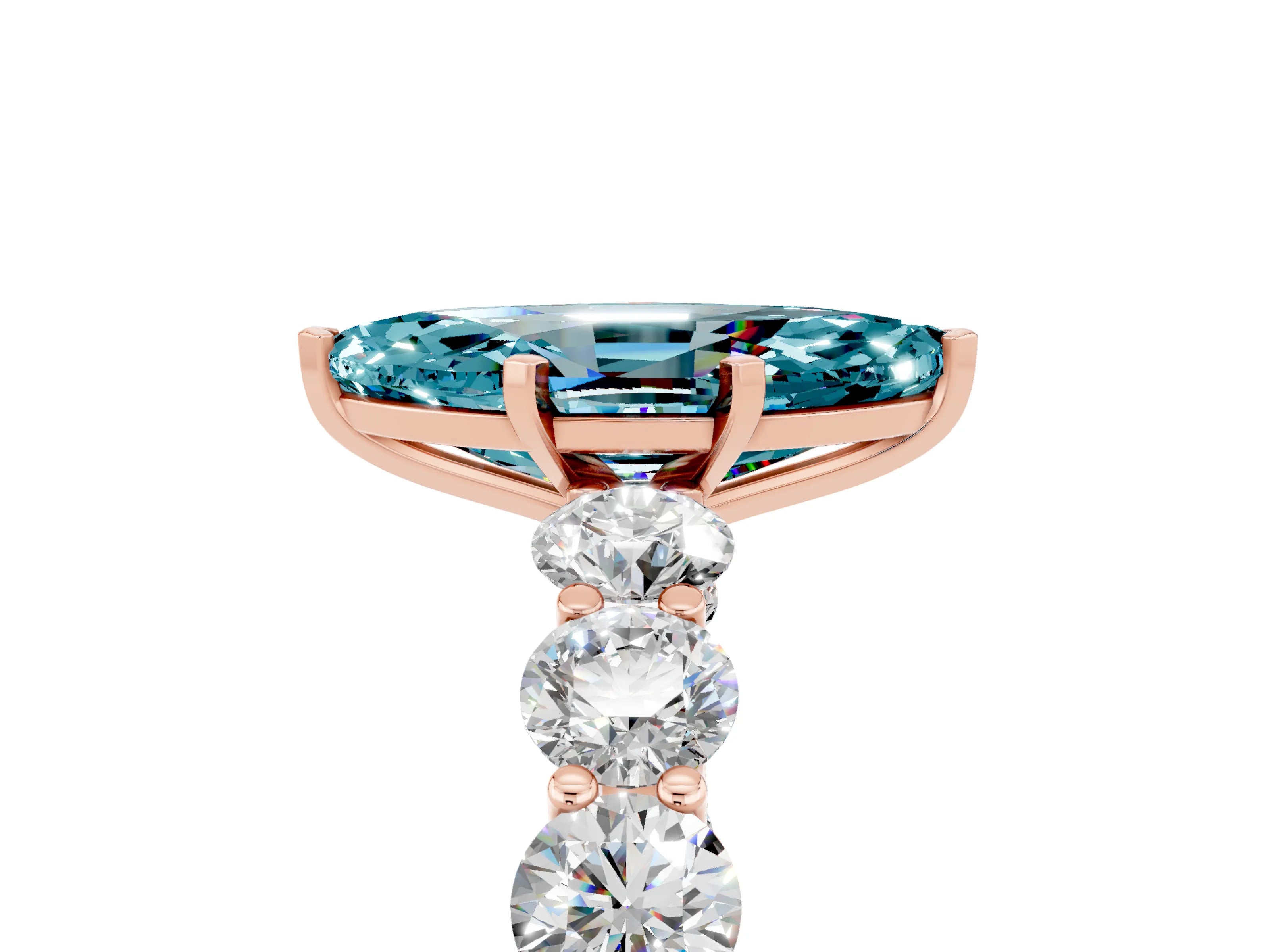 Rose gold Marquise Cut Blue Topaz Prong Setting with Side Stones on a Pave Band_5