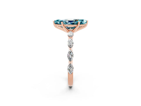 Rose gold Marquise Cut Blue Topaz Ring with Marquise Side Stones and Prong Setting_2