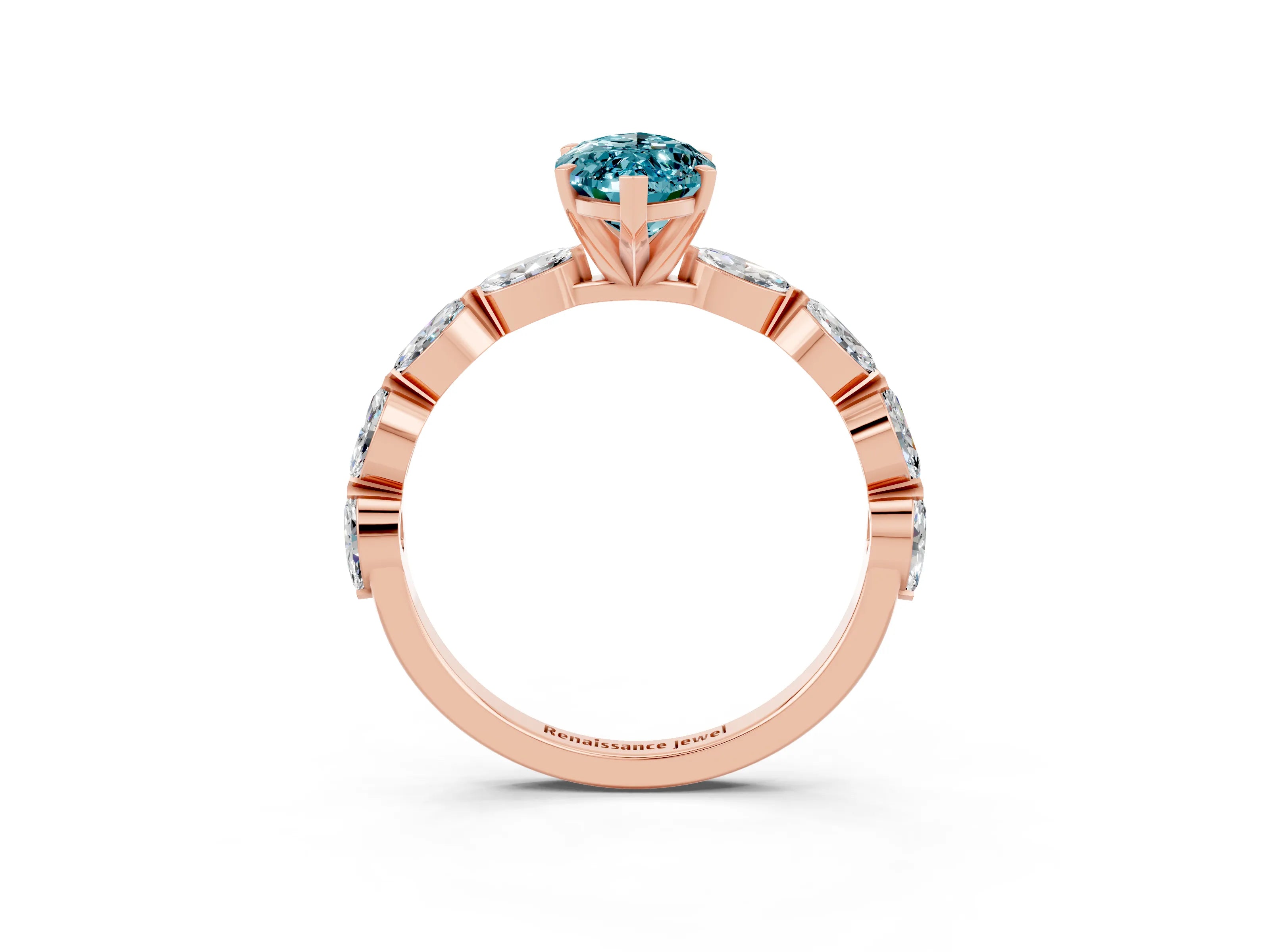 Rose gold Marquise Cut Blue Topaz Ring with Marquise Side Stones and Prong Setting_3