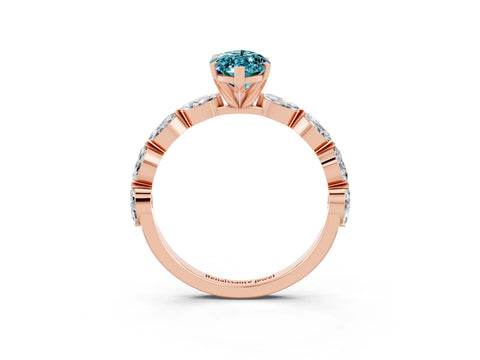 Rose gold Marquise Cut Blue Topaz Ring with Marquise Side Stones and Prong Setting_3