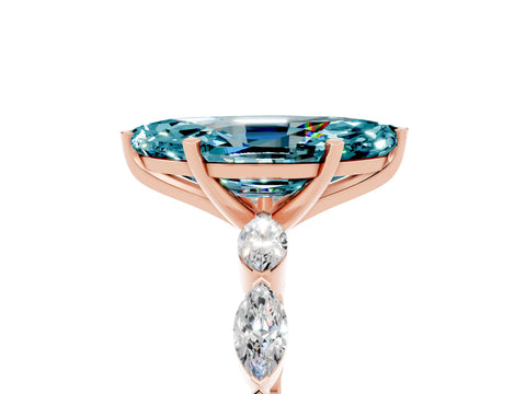 Rose gold Marquise Cut Blue Topaz Ring with Marquise Side Stones and Prong Setting_5