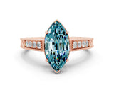 Rose gold Marquise Cut Blue Topaz Ring with Milgrain Pavé Band and Four-Prong Setting_12