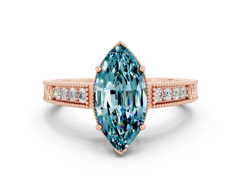 Rose gold Marquise Cut Blue Topaz Ring with Milgrain Pavé Band and Four-Prong Setting_12