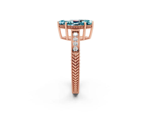 Rose gold Marquise Cut Blue Topaz Ring with Milgrain Pavé Band and Four-Prong Setting_14