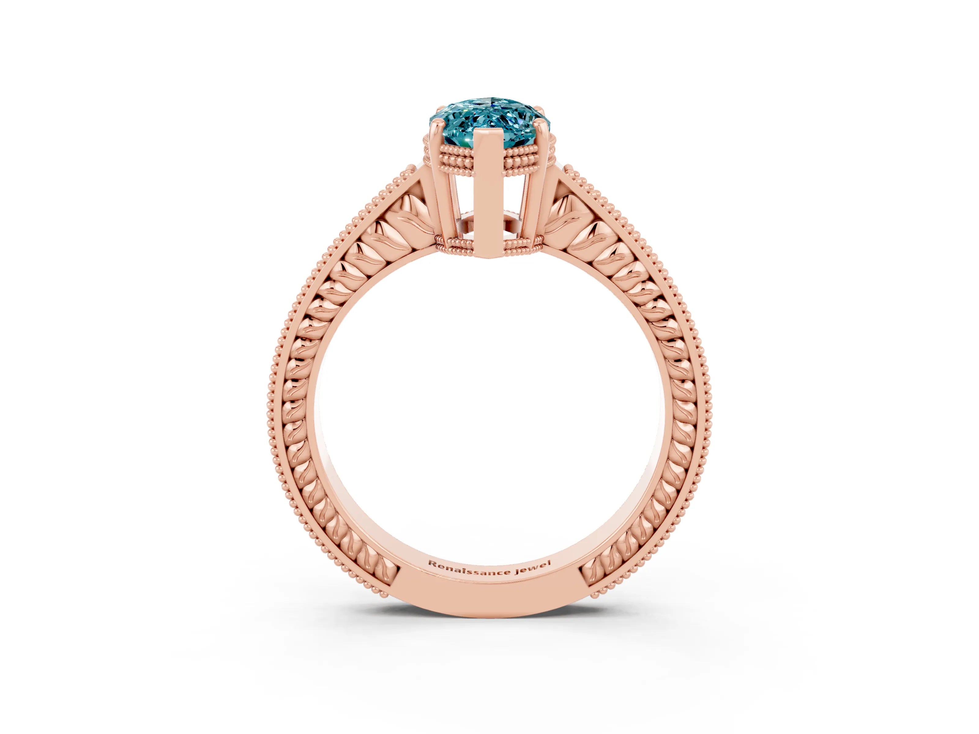 Rose gold Marquise Cut Blue Topaz Ring with Milgrain Pavé Band and Four-Prong Setting_15