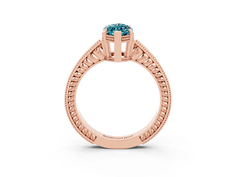 Rose gold Marquise Cut Blue Topaz Ring with Milgrain Pavé Band and Four-Prong Setting_15