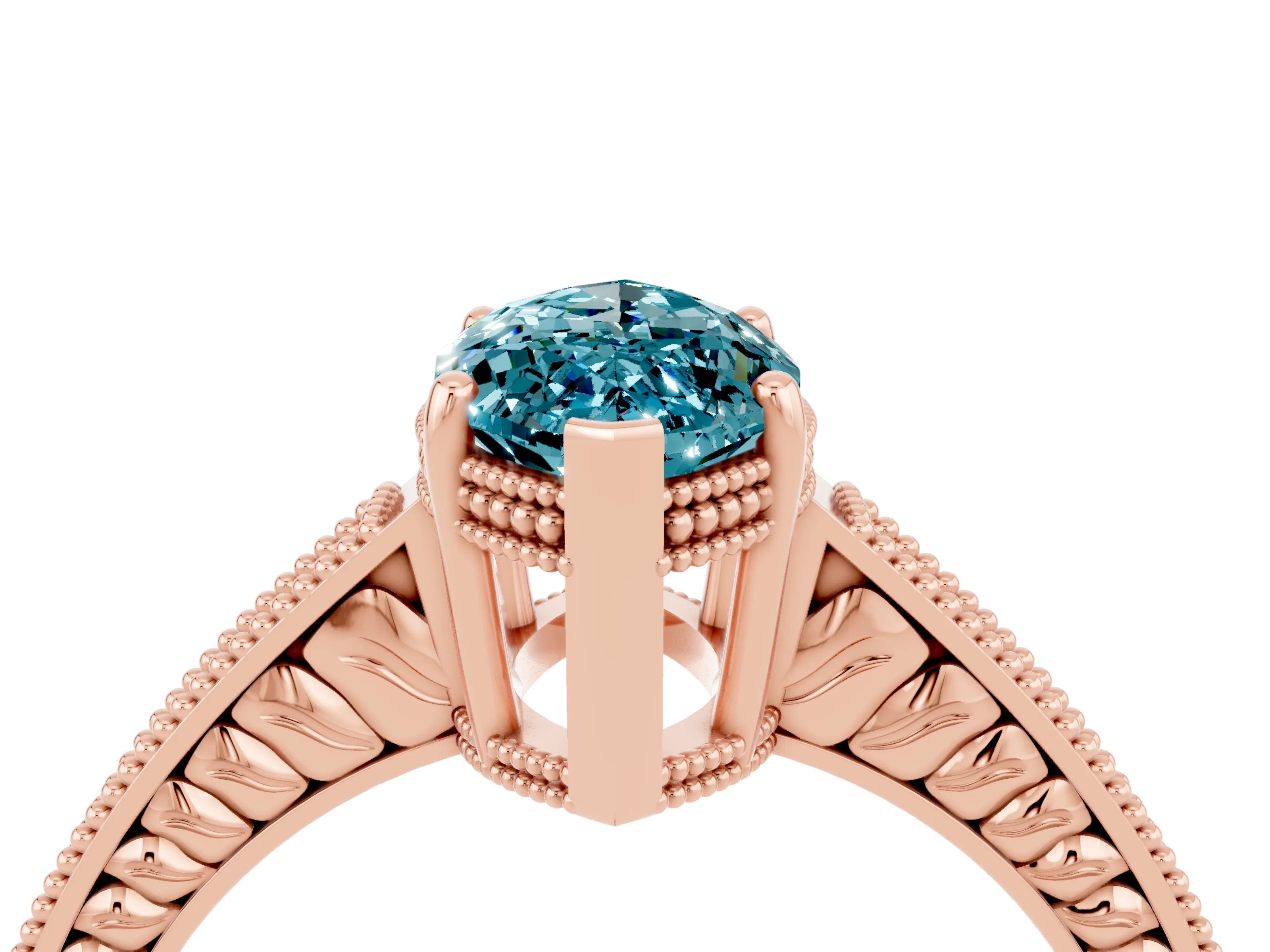 Rose gold Marquise Cut Blue Topaz Ring with Milgrain Pavé Band and Four-Prong Setting_16