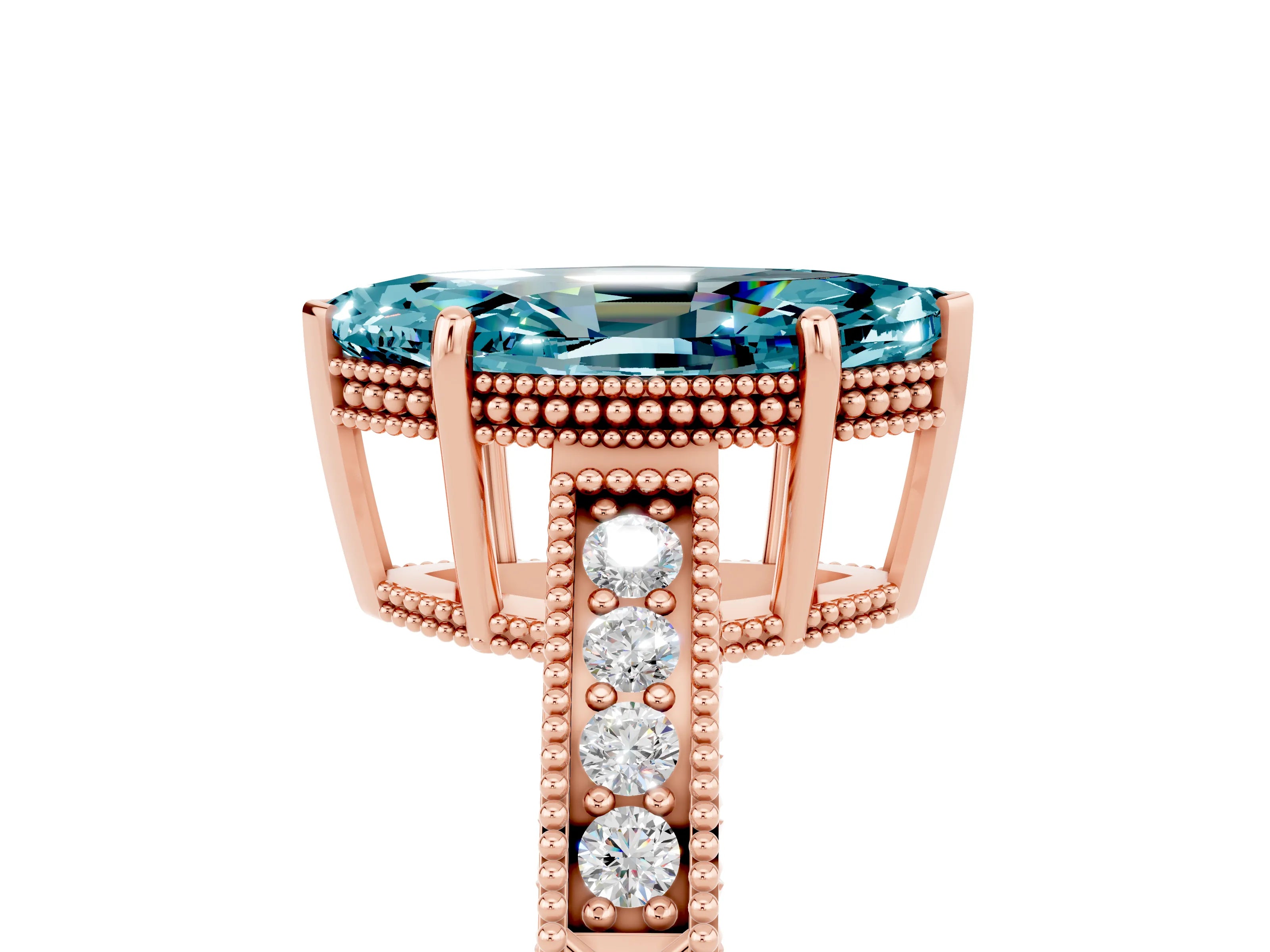 Rose gold Marquise Cut Blue Topaz Ring with Milgrain Pavé Band and Four-Prong Setting_17