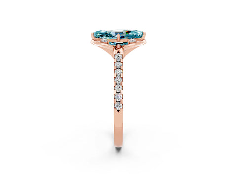 Rose gold Marquise Cut Blue Topaz Ring with Pavé Band and Floral Prong Setting_2