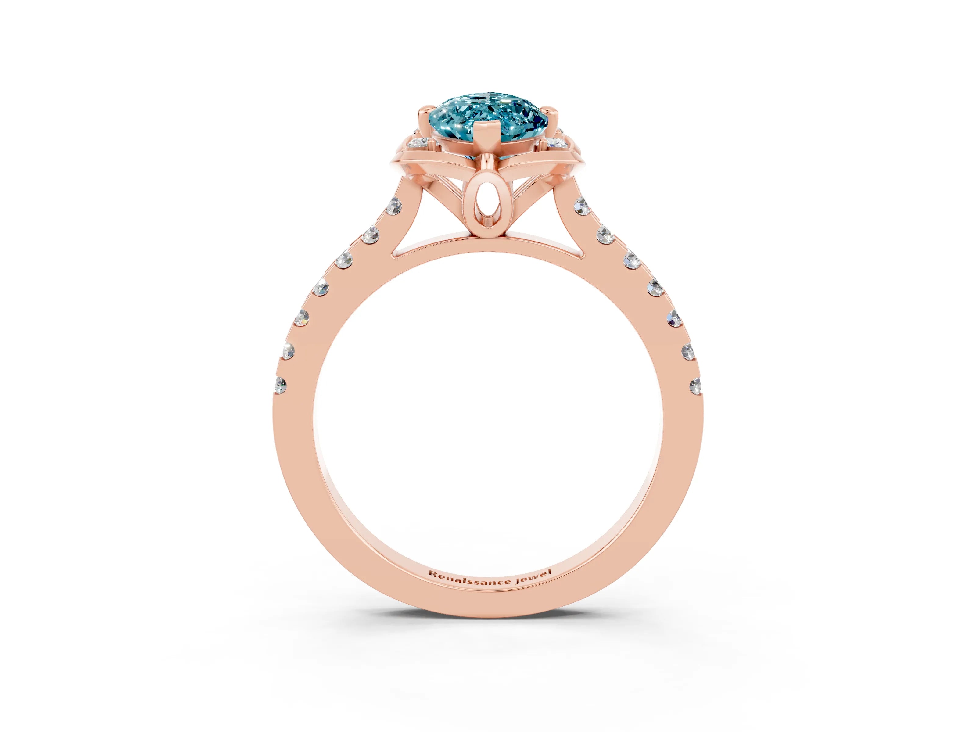 Rose gold Marquise Cut Blue Topaz Ring with Pavé Band and Floral Prong Setting_3