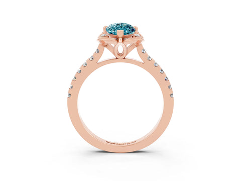 Rose gold Marquise Cut Blue Topaz Ring with Pavé Band and Floral Prong Setting_3