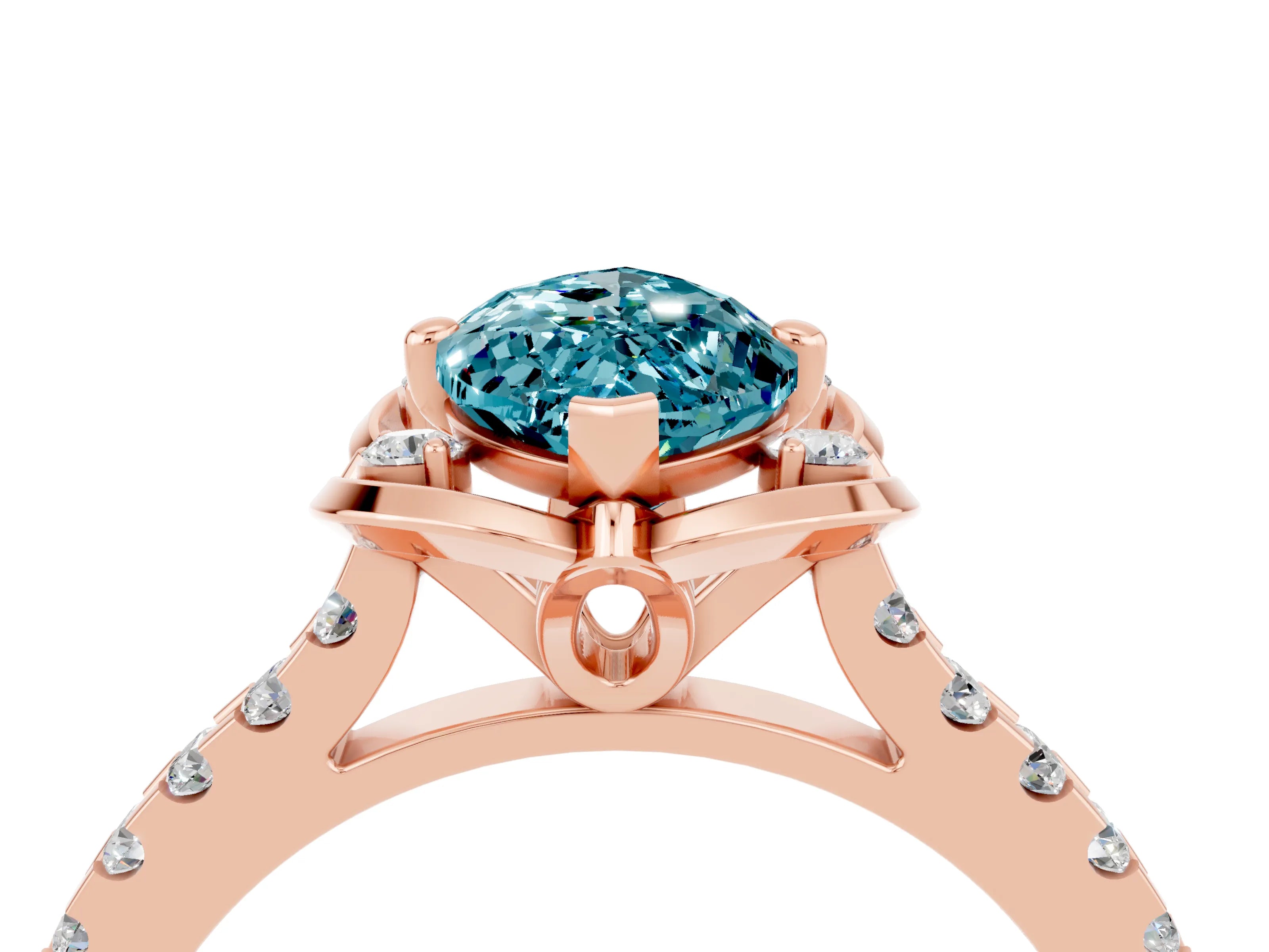 Rose gold Marquise Cut Blue Topaz Ring with Pavé Band and Floral Prong Setting_4