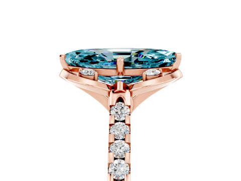 Rose gold Marquise Cut Blue Topaz Ring with Pavé Band and Floral Prong Setting_5