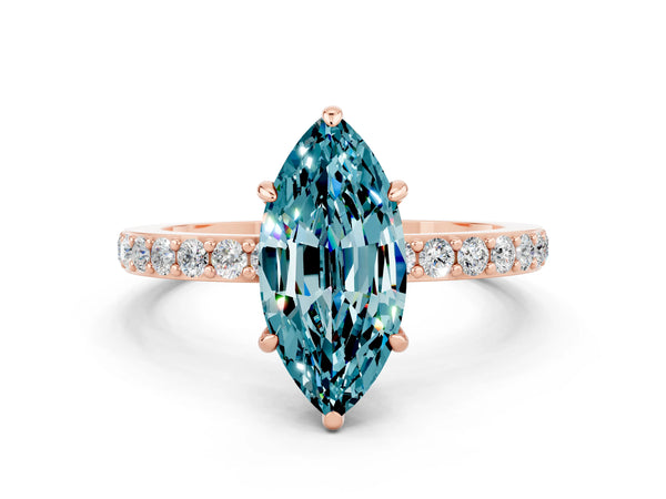 Rose gold Marquise Cut Blue Topaz Pavé Engagement Ring with Round  Accents and Prong Setting