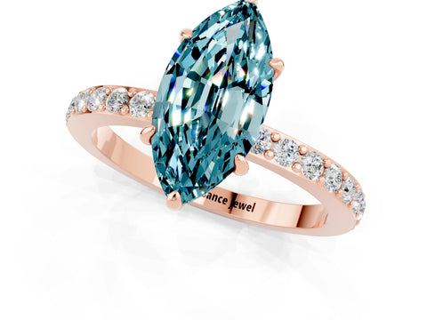 Rose gold Marquise Cut Blue Topaz Ring with Pavé Band and Four-Prong Setting_1