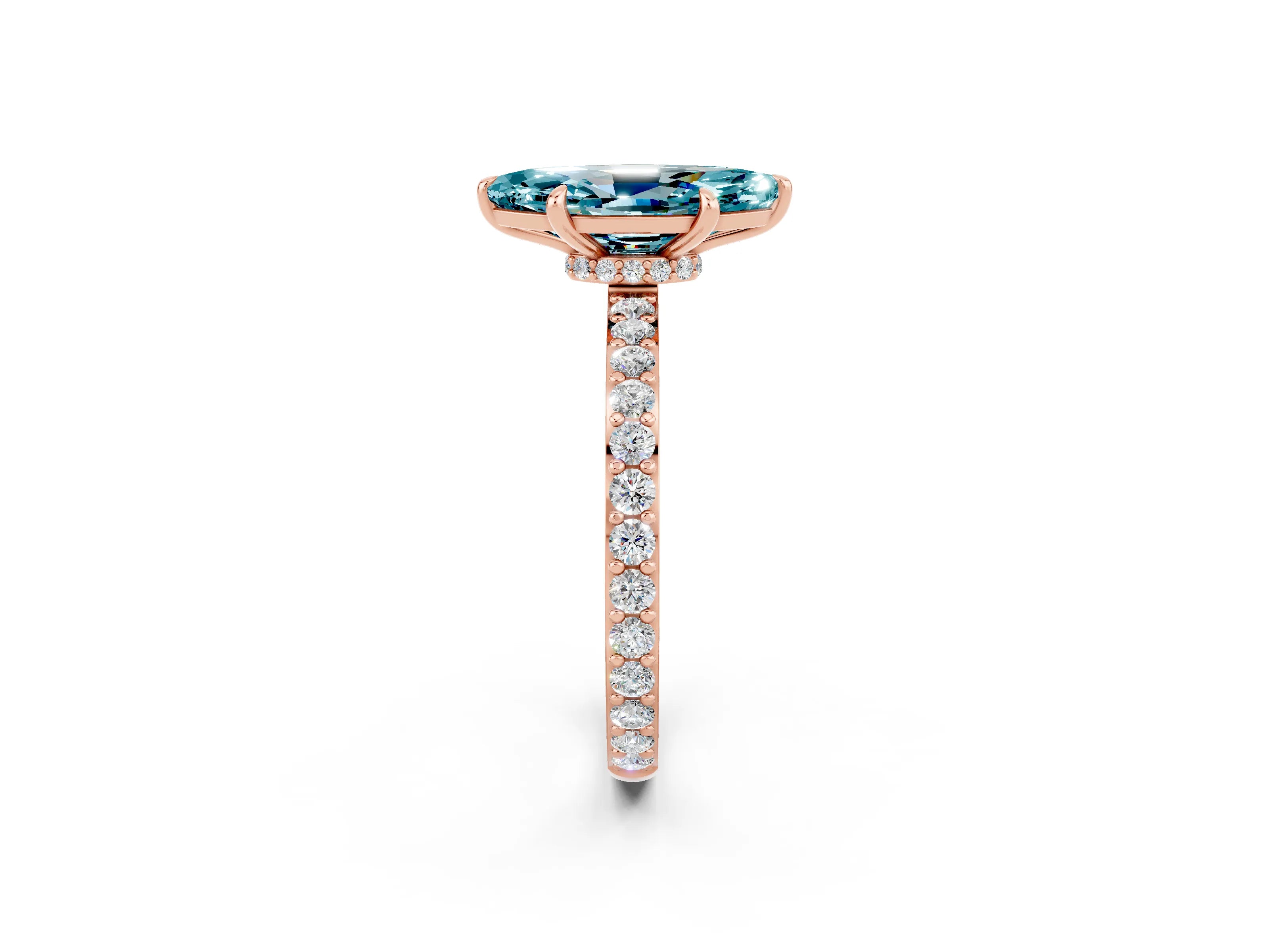 Rose gold Marquise Cut Blue Topaz Ring with Pavé Band and Four-Prong Setting_2