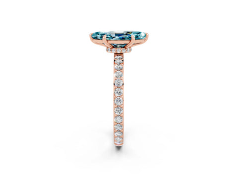 Rose gold Marquise Cut Blue Topaz Ring with Pavé Band and Four-Prong Setting_2