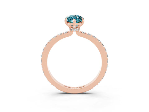 Rose gold Marquise Cut Blue Topaz Ring with Pavé Band and Four-Prong Setting_3
