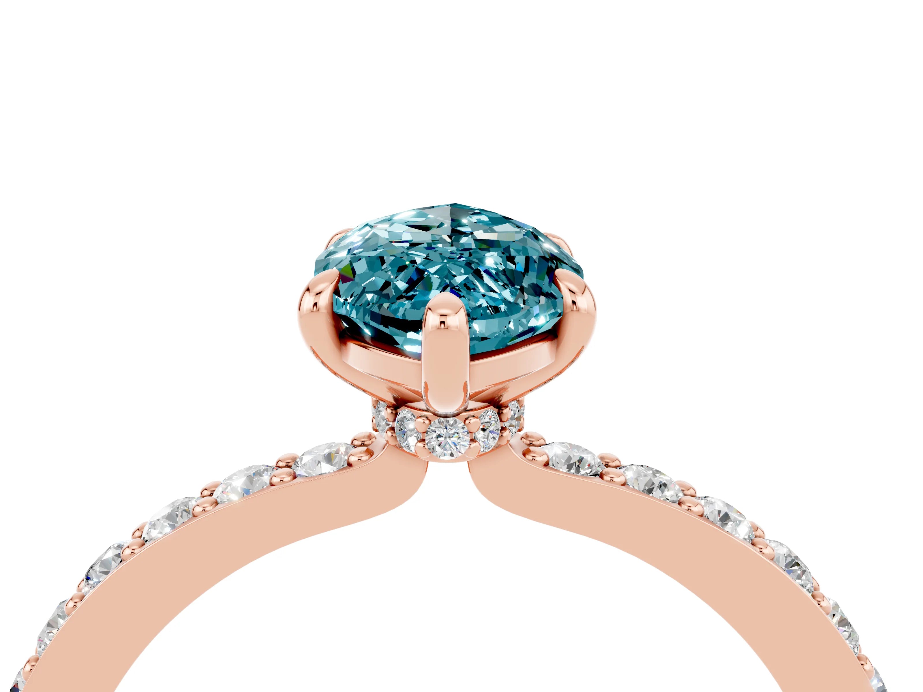 Rose gold Marquise Cut Blue Topaz Ring with Pavé Band and Four-Prong Setting_4