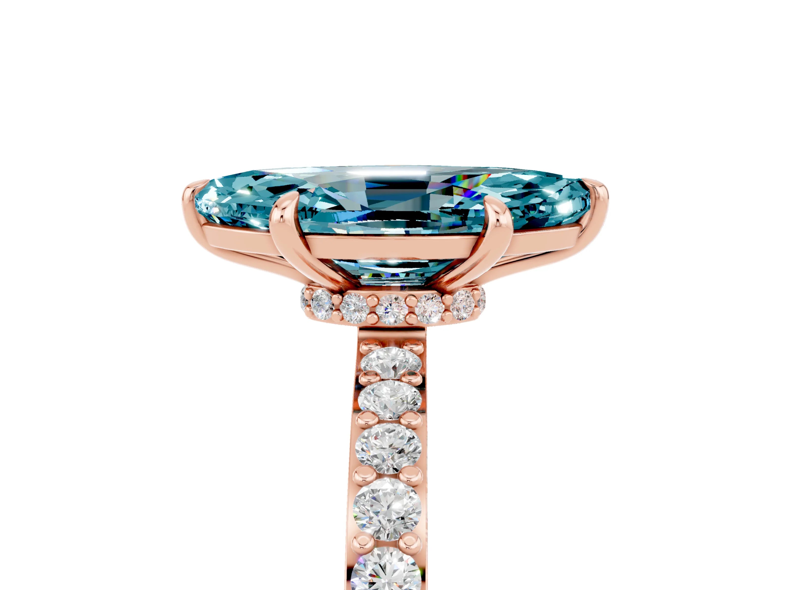 Rose gold Marquise Cut Blue Topaz Ring with Pavé Band and Four-Prong Setting_5